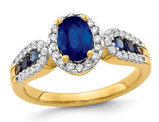 1.30 Carat (ctw) Natural Blue Sapphire Ring in 14K Yellow Gold with Diamonds